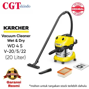 Karcher WD 4 S V-20/5/22 Wet & Dry Vacuum Cleaner 1000W - Penyedot Debu Basah Kering Stainless Steel 20 Liter - Original Garansi Resmi