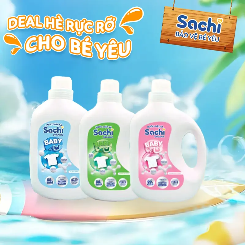 Nước giặt xả Sachi organic cho bé dung tích 2 lít giúp làm sạch chất bẩn, giữ màu sợi vải