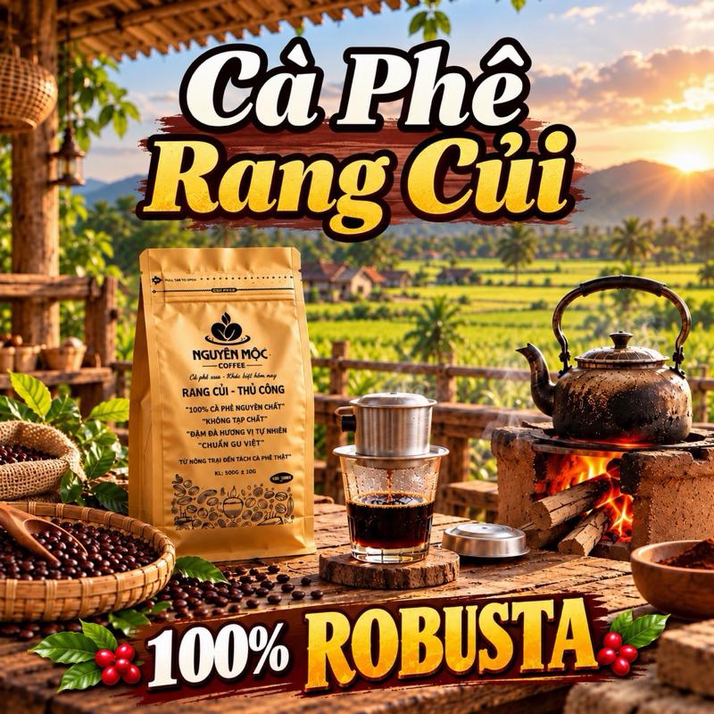 (100% Robusta) Cà Phê Rang Củi - Cao Cấp - 100% Nguyên Chất