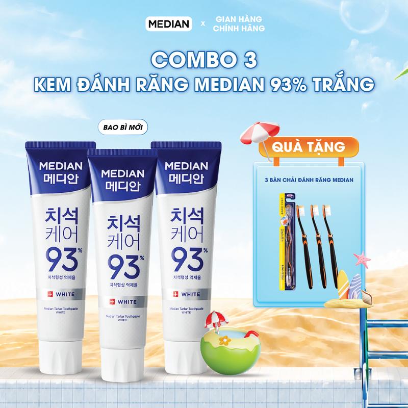 Median Combo 3 Tuýp Kem Đánh Răng MEDIAN DENTAL IQ 93% Tartar White Toothpaste Giúp Răng Trắng Sáng Loại Bỏ Mảng Bám 120G Hàn Quốc