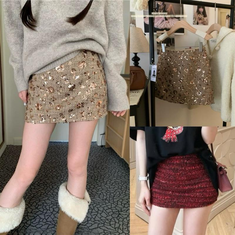    Hàng QCCC L1  Order 7- 10 Ngày   Chân Váy Dạ Đính Kim Sa Blink Blink Cạp Kéo Khoá Dáng Chữ A Ôm Nhẹ Tôn Da Tôn Dáng Dễ Phối Cho Nữ By DiepGZ27825 