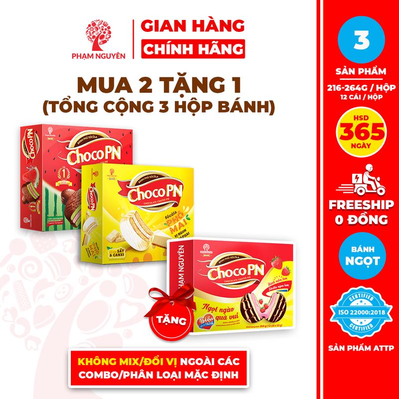 MUA 2 TẶNG 1 Tổng cộng 3 Hộp Bánh phủ Socola Choco PN mix 3 vị | Bánh ăn vặt Socola | Đồ ăn vặt | Snack Thức Ăn | Food Sô Cô La | Chocolate | Ca Cao