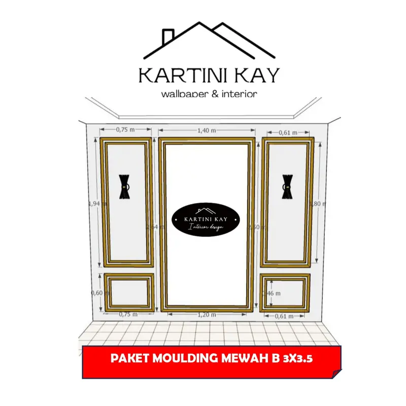Paket WallMolding Gold Modern Mewah Style Ukuran L 3m-4m - Dinding Pvc Kamar 1