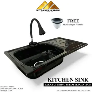 Bak Cuci Piring Hitam Doff Stainless Steel 75cm Fullset / Paket Lengkap Bak Cuci Piring