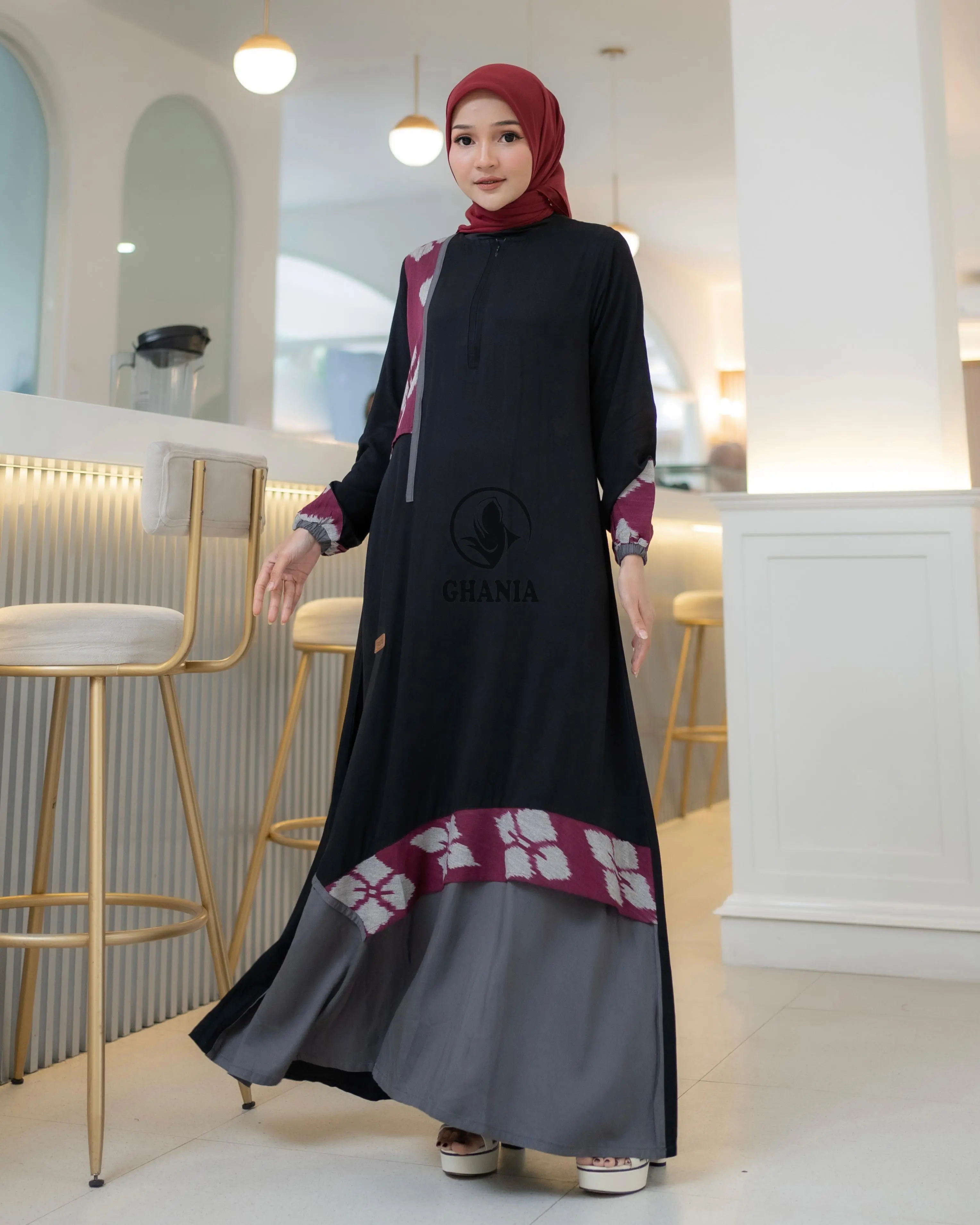 Ghania Malika Hitam Terbaru 2025 Rayon Twill Premium mix Tenun Etnic