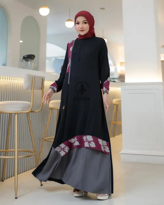 Ghania Malika Hitam Terbaru 2025 Rayon Twill Premium mix Tenun Etnic 0