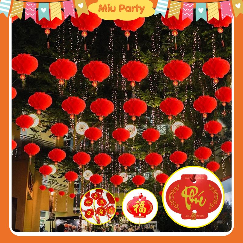   GIÁ SỈ  Combo 50-100 Cái Lồng Đèn Nilon Giấy Đỏ Treo Trang Trí Tết 2025 