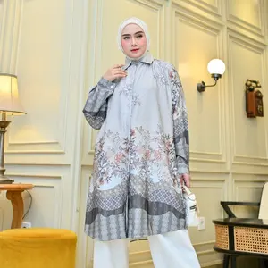 Merlyn Tunic [LD 120cm PB 100cm] Tunik Bunga Print Armani Silk Premium Atasan Jumbo Wanita Muslimah