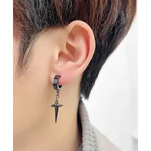 ANTING TITANIUM MODEL KLIP TANPA TINDIK LIONTIN BINTANG PANJANG HITAM VIRAL KEKINIAN TERBARU ANTI KARAT Earrings Bandul  Silver Pria Wanita