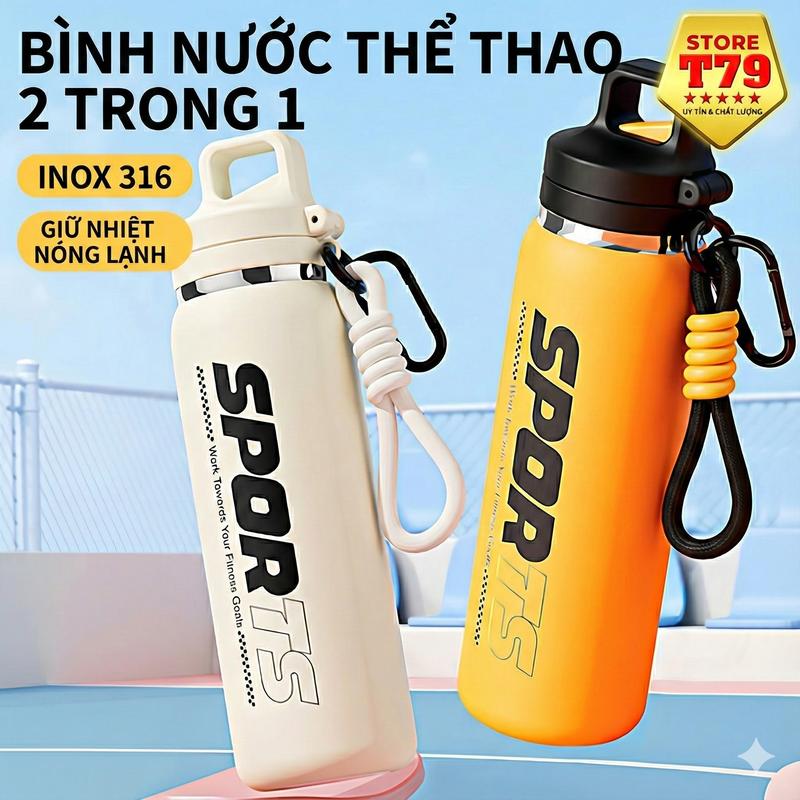 Bình Giữ Nhiệt Thể Thao SPORT 600ml Cao Câp, Giữ Lạnh/Nóng Cả Ngày, Thiết Kế Chống Tràn, Hoàn Hảo cho Thể Thao, Du Lịch