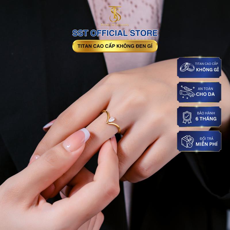  Nhẫn nữ Titan SST Form mảnh đính đá hình giọt nước phối Đá chất liệu titan không rỉ N279 