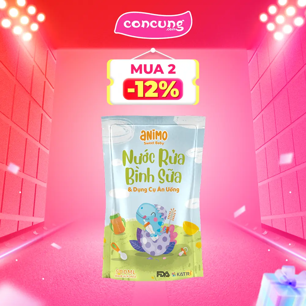 Nước rửa bình sữa kháng khuẩn Animo túi 500ml - Xanh da trời
