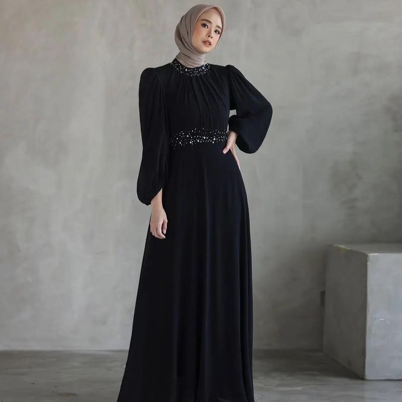 Kamari Dress Model Polos Gamis Ceruty Babydoll Full Furing Aplikasi Mutiara Tangan Balon Nyaman Kondangan Cantik - Muslim Pesta Mewah Lebaran baju sarim bit brokat miagama melayu murah simpel syari muslimah swaroxy vina dres marun burgundy brukat ceruty b 2