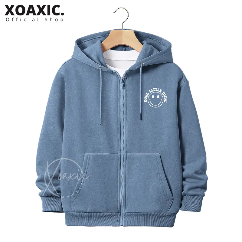 Jaket Hoodie Zipper Anak Laki-laki/Perempuan Usia 3-13 Tahun Motif Sablon COOL LITTLE Dude Bahan Fleece Tebal Premium Fashion Bulu 1
