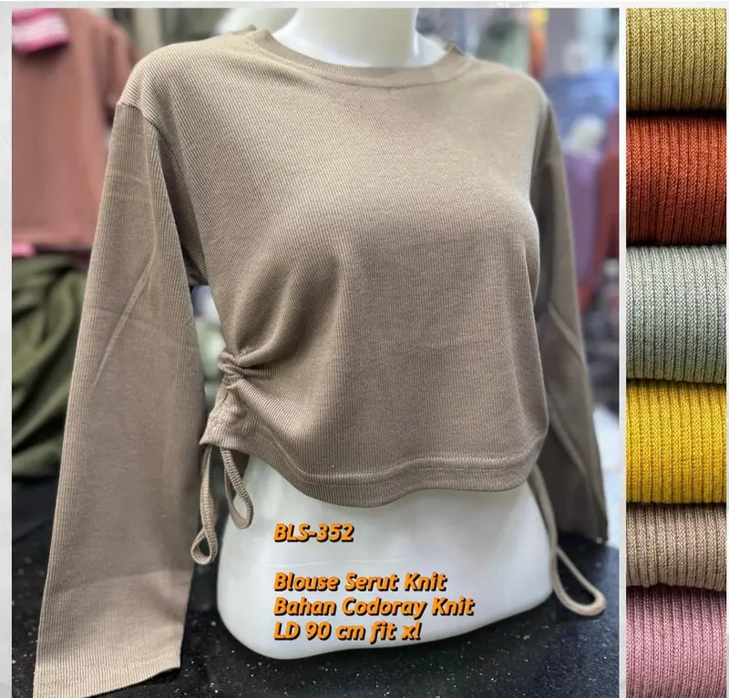 Ourhabit-Blouse Serut Knit Rib Premium-Krop Top Perempuan-Atasan Perempuan Dewasa 0