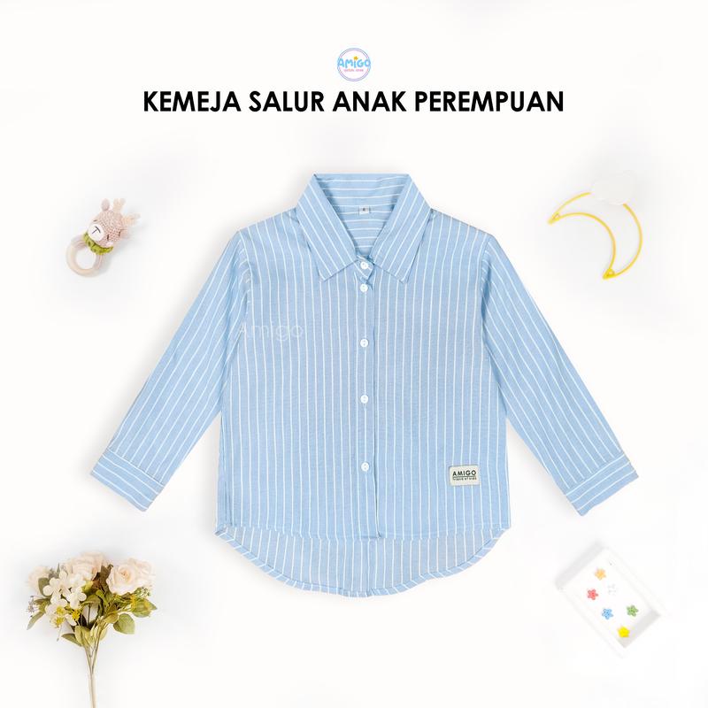New Kemeja Oversize Motif Salur Striped Anak Perempuan Korean Style 2-10 Tahun 6