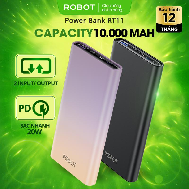 Pin Sạc Dự Phòng 10.000 mAh ROBOT RT11 Sạc Nhanh PD QC 20W 2 Cổng Sạc Vào Sạc Ra USB Type-C Led Hiển Thị Pin | Phụ Kiện Sạc Pin | Bảo Hành 12 Tháng