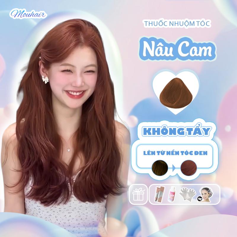  Thuốc nhuộm tóc Thuốc nhuộm tóc màu NÂU CAM Mouhair tặng oxi trợ dưỡng,bao tay mũ trùm bịt tai. 