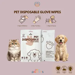 No-Rinse Pet Grooming Gloves – Tea Tree Scented | Alcohol-Free, Antibacterial & Deodorizing Disposable Wipes for Dogs & Cats (Safe & Gentle) / Pet Wipes Tissue / Sarung Tangan Tissue Basah