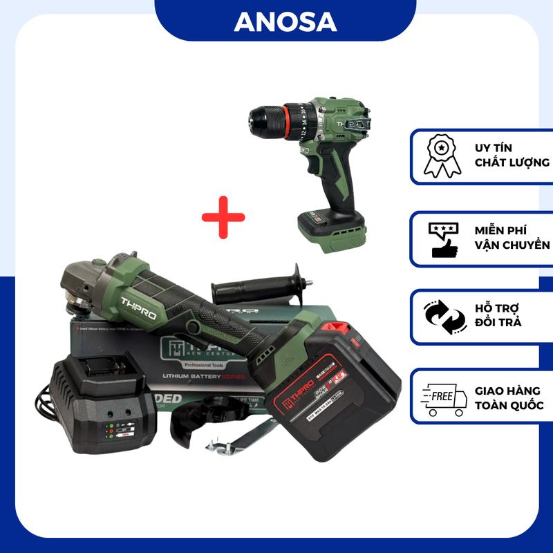 Combo Máy Mài TH-8100, Máy Khoan TH10 Kèm Pin 20Cell Sạc - Động Cơ Không Chổi Than, Chân Pin Phổ Thông