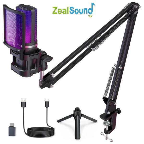 ZealSound A68S Microphone chơi game USB Microphone ngưng tụ chống ồn Microphone RGB có chức năng tắt tiếng điều chỉnh độ nhạy theo dõi âm thanh cần micro có thể điều chỉnh bộ lọc tiếng ồn cho điện thoại máy tính PS4 PS5 phát trực tiếp podcast