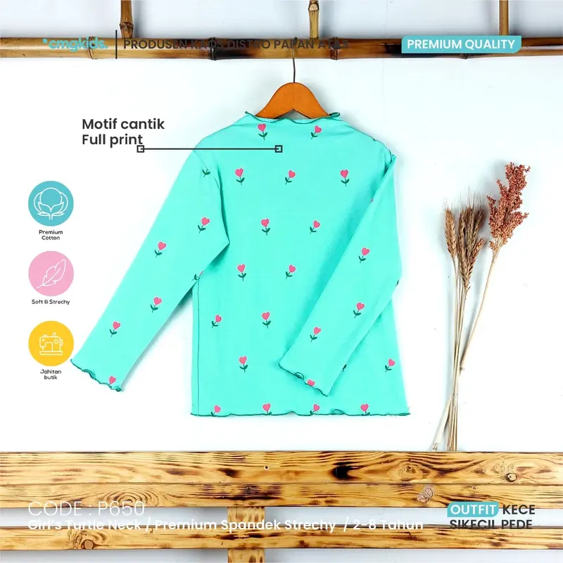 Manset/Inner Kaos Lengan Panjang Fashion Anak Perempuan Spandeks CMGKIDS 3