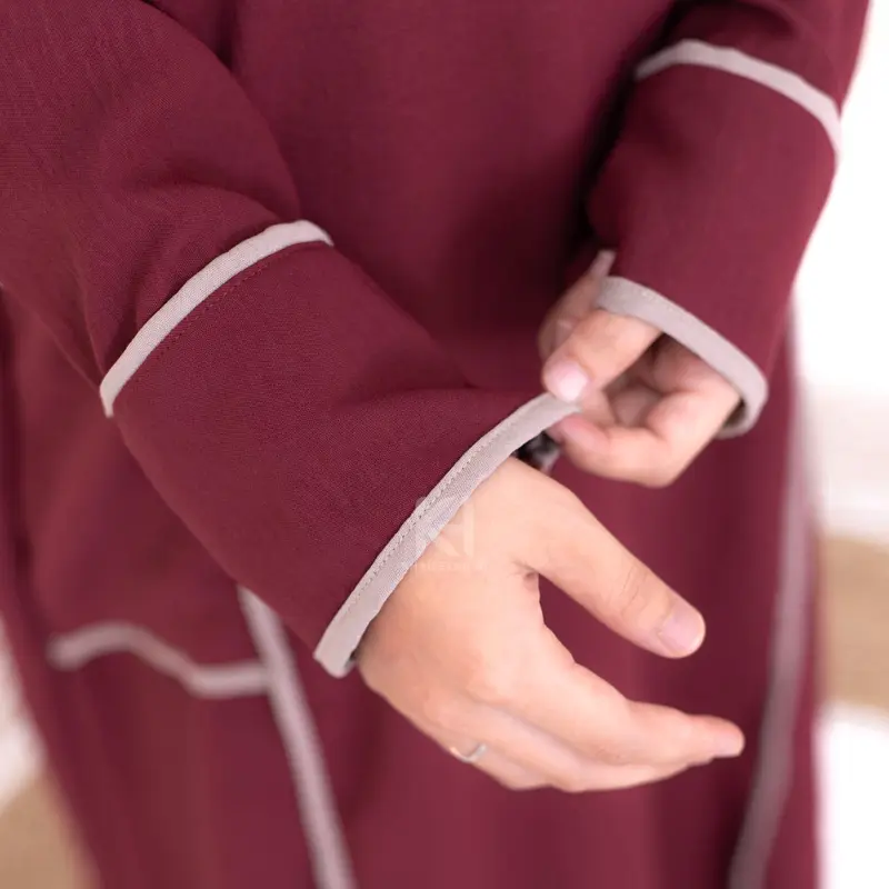 Abaya Anak Set Hijab Baju Gamis Anak Perempuan Umur 5-13 Tahun Model Kombinasi List - Crinkle, Airflow Dress Muslim Variasi Hitam Putih Brown Maroon 7