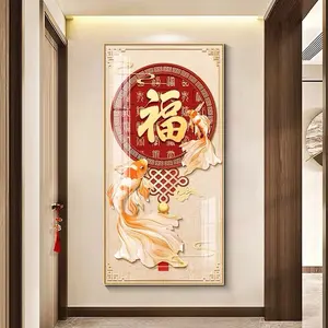 Lukisan Porcelain 5D Diamond Motif Hok Imlek Tulisan Cina Fuk Keberuntungan Pajangan Dinding Mewah Elegan untuk Dekorasi Rumah Kantor Cafe Galeri
