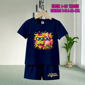 Setelan Baju Anak Tidur Gambar Spongebob Lengan Pendek dengan Sablon Berkualitas - Baju Anak Fashion Celana Pendek