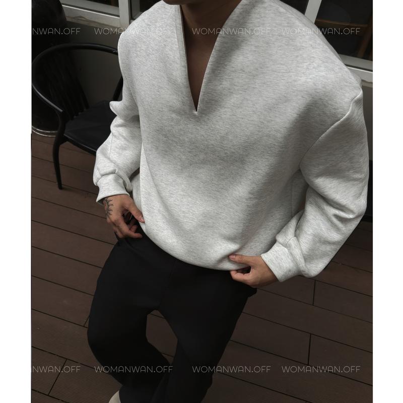 CỔ HÀN XẺ SÂU Áo Sweater Dài Tay Woman Wan Cổ Hàn Xẻ Sâu Dáng Rộng Chất Vải Chống Nhăn Cao Cấp