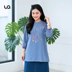 UMIALI - Kaos T-Shirt Tangan Panjang TOP FLOWER BLOUSE Bunga GIRLS ATASAN WANITA COTTON Combed  Lembut