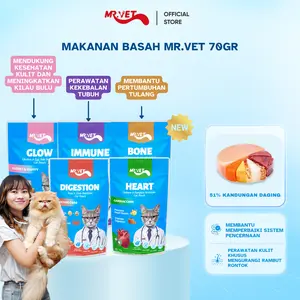Mr. Vet Cat Pouch - NEW VARIAN Pouch Makanan Basah 70g GLOW, IMMUNE, BONE, DIGESTION, HEART