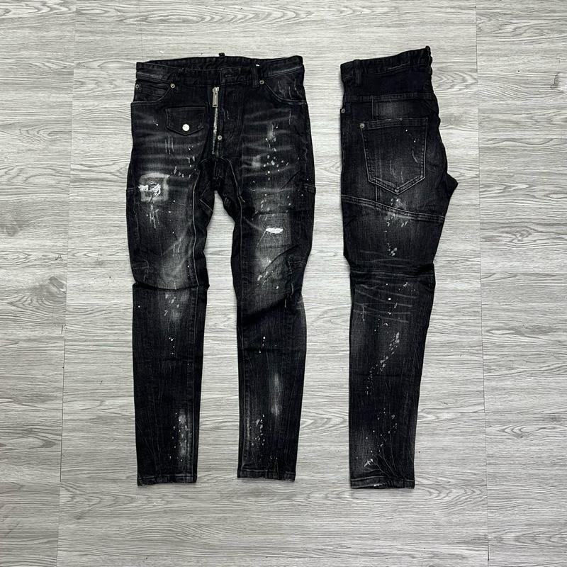  QUẦN JEAN NAM MÃ D2-15 DÁNG BIKER PHOM NHỎ ĐEN XÁM KHOÁ LỆCH 4 CÚC  BÒ DÀI CAO CẤP  CO DÃN  PHOM ÔM CHÂN DS-Q   Có Túi 