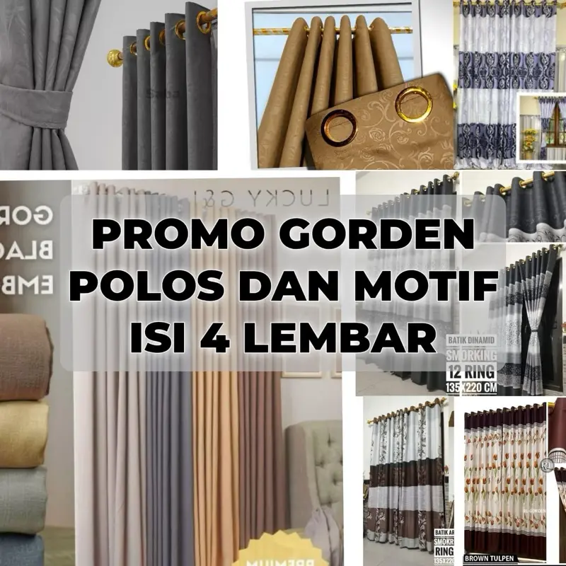 Promo Paket Hemat 4 pcs Gorden Smokring Ring 10 Bahan Katun Dispers Tali Terpasang Mudah Pasang High Quality Home Made Polos Dan Motif Curtain 0