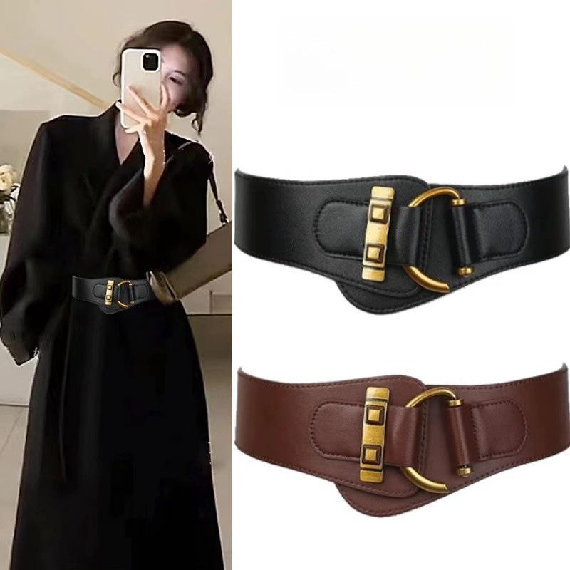  Thắt Lưng Da PU Phong Cách Cổ Điển Rộng Dành Cho Áo Len Nữ Co Giãn Cummerbunds Thắt Lưng Váy 