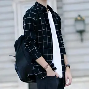 Kemeja Flanel Impor Pria dan wanita Kualitas Premium Lengan Panjang hem Unisex Slim-fitting casual Distro Kotak Katun Baju Hitam