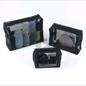 Pouch MakeUp Kosmetik Wadah Peralatan Kosmetik dengan Desain Transparan dan Tiga Ukuran Berbeda