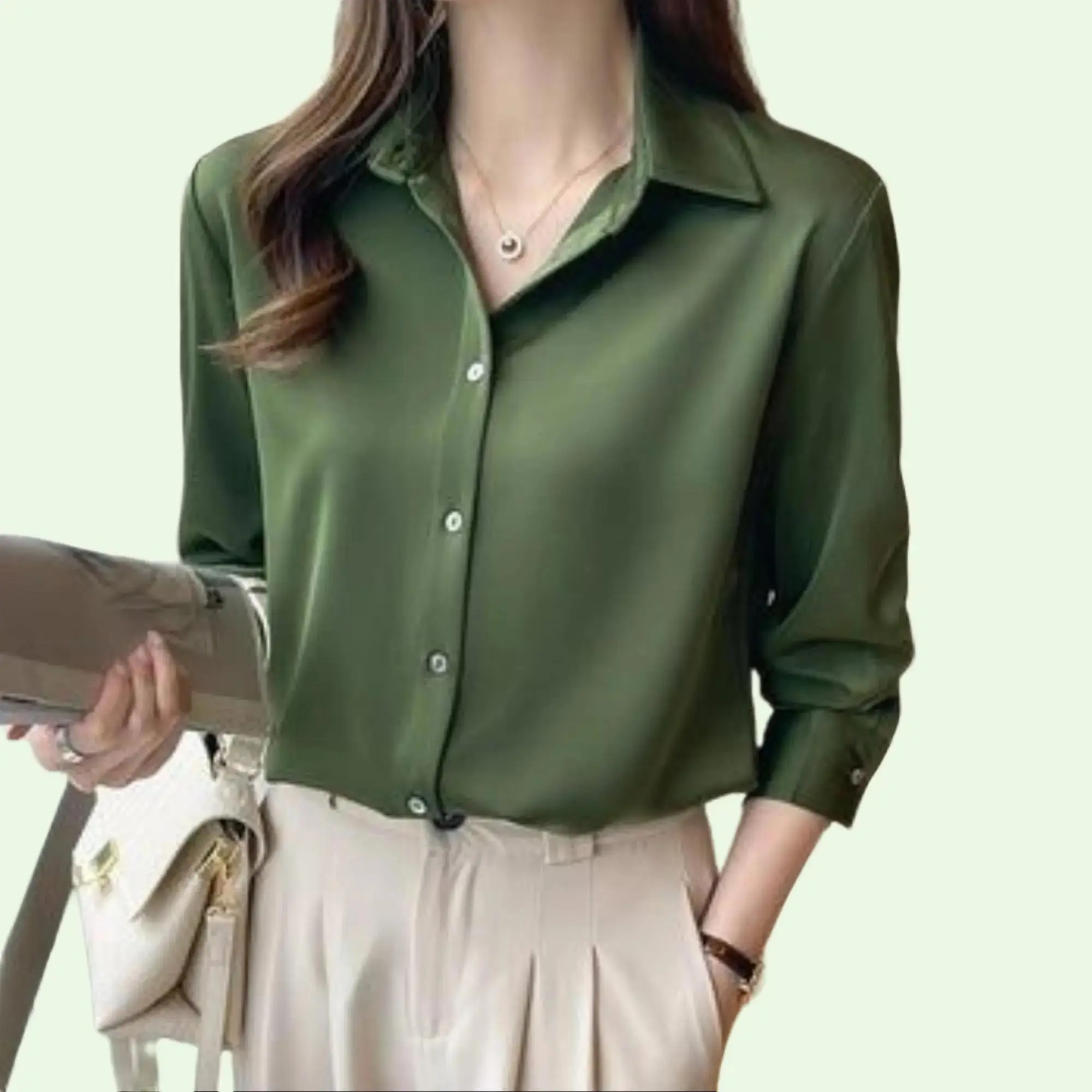 Atasan Kemeja Polos Wanita Formal Lengan Panjang Bahan Shakila Twill Lembut