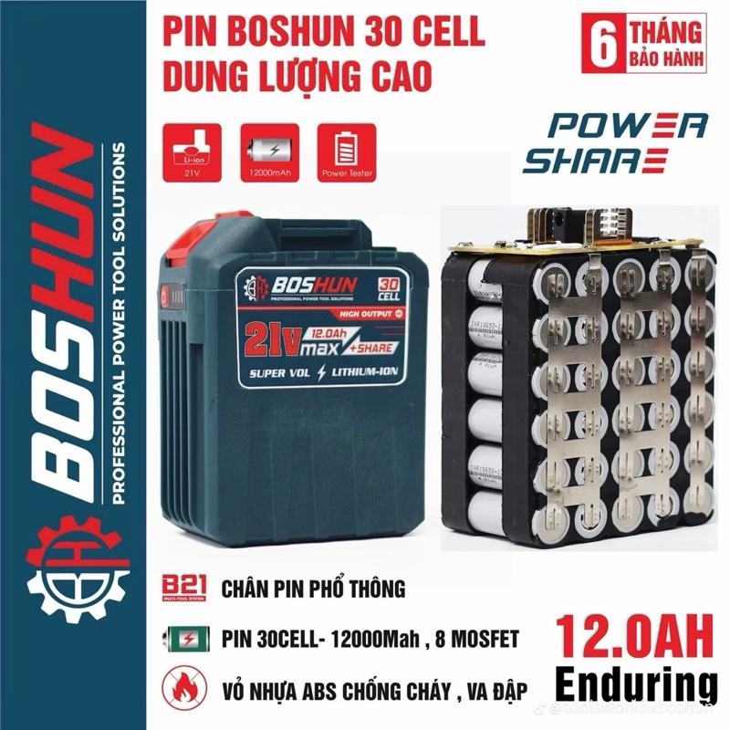  Pin 30cell chính hãng boshun dung lượng cao mạch 8mosfet - chuyên cho anh em công trình - chân pin phổ thông makita - có đèn báo pin vỏ abs chống va đập- bảo hành 12 tháng 