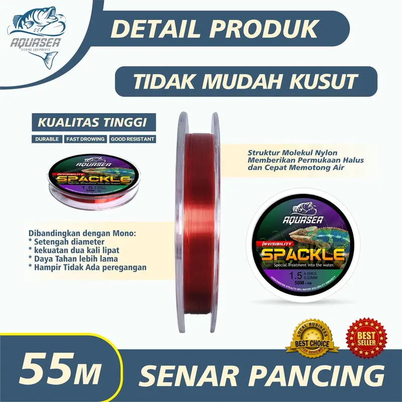 Aquasea - Senar Pancing Warna Merah Nilon Garis Fishing Line Memancing Garis Sub Utama Senar Pancing Ikan Line Fishing Speckle Bunglon Senar Pancing Nilon Senar Titik Tak Terlihat Garis Invisible Line Nylon 2