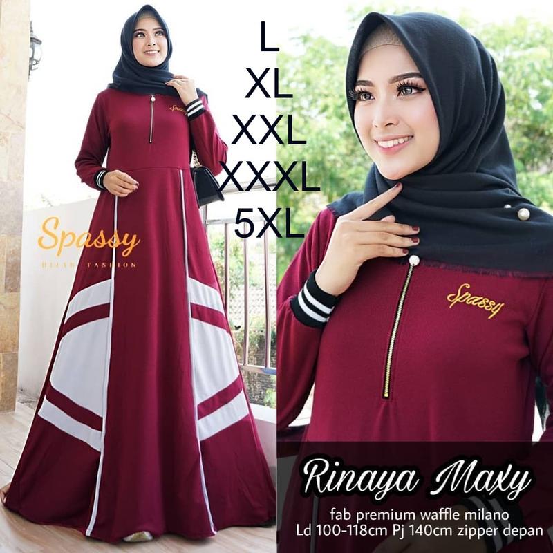 Gamis Jumbo Terbaru Rinaya Maxy L XL XXL XXXL 5XL ld 140 Muslim Panjang Wanita Nyaman Syari Hitam Dress Basic Maxi Menyusui 2