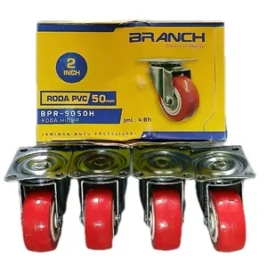 Set 4 Pcs Roda PVC 2 Inci Tipe Hidup Merah + Roda Pvc Merah