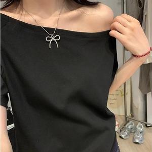 Women's One Shoulder Loose Fit Short Sleeve Top, Summer Casual Plain Color Blouse, New Fashion Lazy Style Shirt 1577#