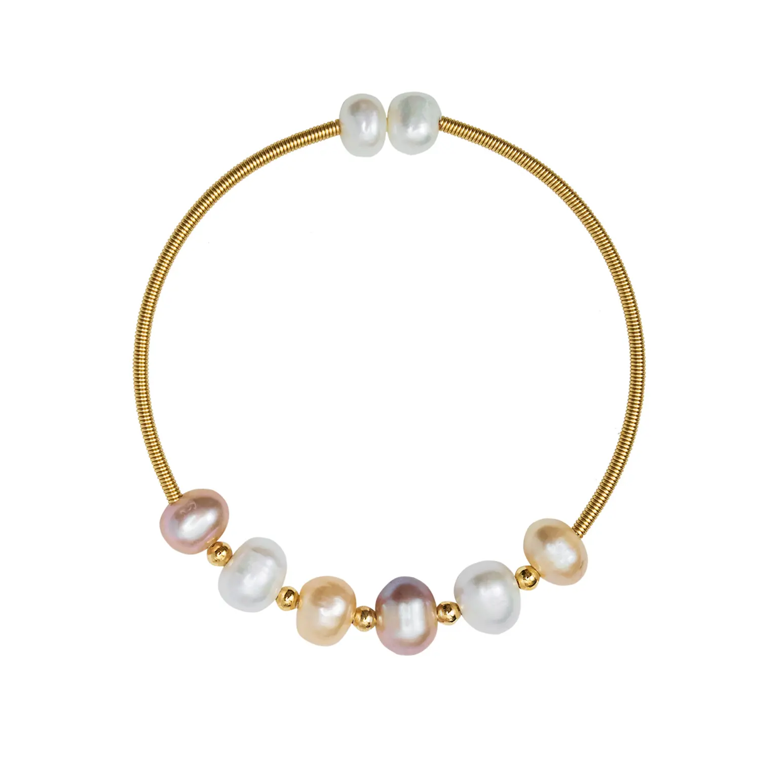 Hot selling gold-plated copper handmade natural freshwater pearl colorful potato bead adjustable bracelet