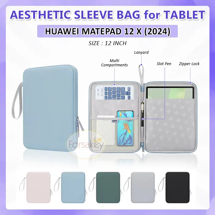 Sleeve untuk Tablet Huawei Matepad 12X 12 X Tab Tablet PC Papermatte 12 Inch Inci 2024 Pastel Sleeve Pouch Storage Hand Bag Tas Sarung Soft Case Casing Cover Warna Lucu Aesthetic Estetik Tali Lanyard Tempat Keyboard Slot Pen Holder Paper Mate Papermate 0