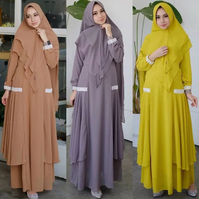 Mayara Syari Set + Khimar / Gamis Syari Set / Gamis Ceruty Premium / Gamis Syari Wanita / Gamis Khimar Wanita Muslimah / Setelan Syar'i / Gamis Plus Khimar / Dress + Hijab Ceruti Kancing 3