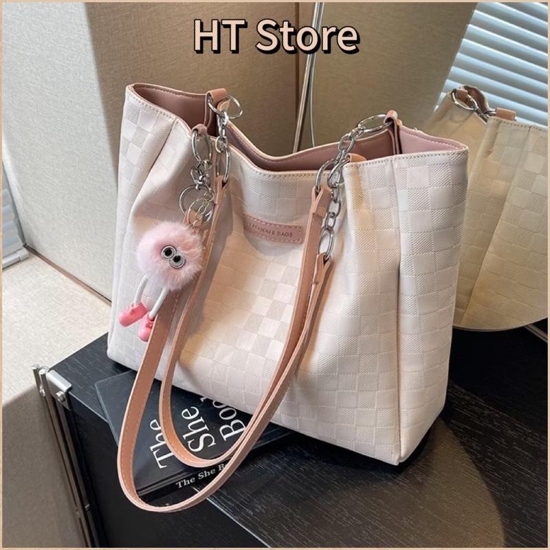   Tặng Charm Bông  Túi Tote Túi Công Sở Đeo Vai Kẻ Caro Đựng Vừa A4 Thời Trang HTStore 