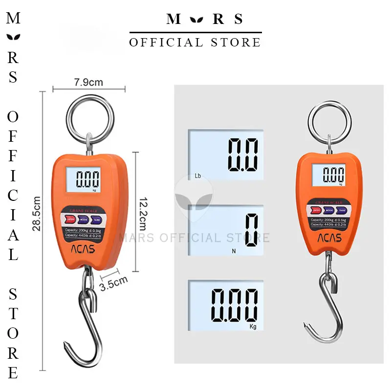 OCS MINI-200 kg Timbangan Digital 200kg GantungFree Batrai Digital LED Hook Besi Orange Hitam LCD Smart Crane Hook Scale Hanging Besi Kapasitas 200 KG 4