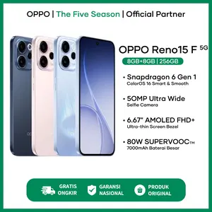 HP OPPO Reno15 F 5G 8/256GB 12/256GB 50MP Ultra Wide Selfie Camera OPPO Terbaru 2026 Garansi Resmi