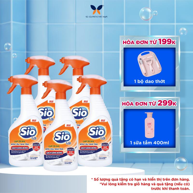 Combo 5 Chai Nước Tẩy Rửa Bồn Cầu, Nhà Tắm Trắng Sáng, Diệt Khuẩn SIO 750ml - Dạng chai xịt bọt tuyết, Hương thơm gỗ, sử dụng tiện lợi cho gia đình